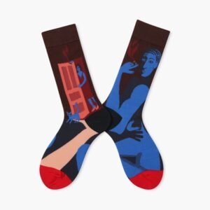Pop Art Portrait Socks by EmotiForce — bold cotton socks with abstract red and blue portrait patterns, inspired by modern art.